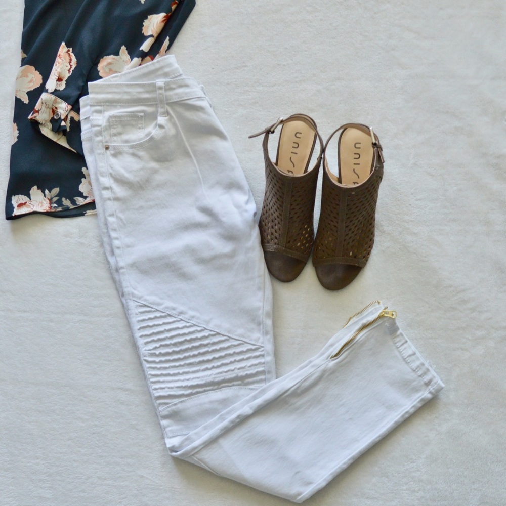 White Moto Straight Leg Jeans